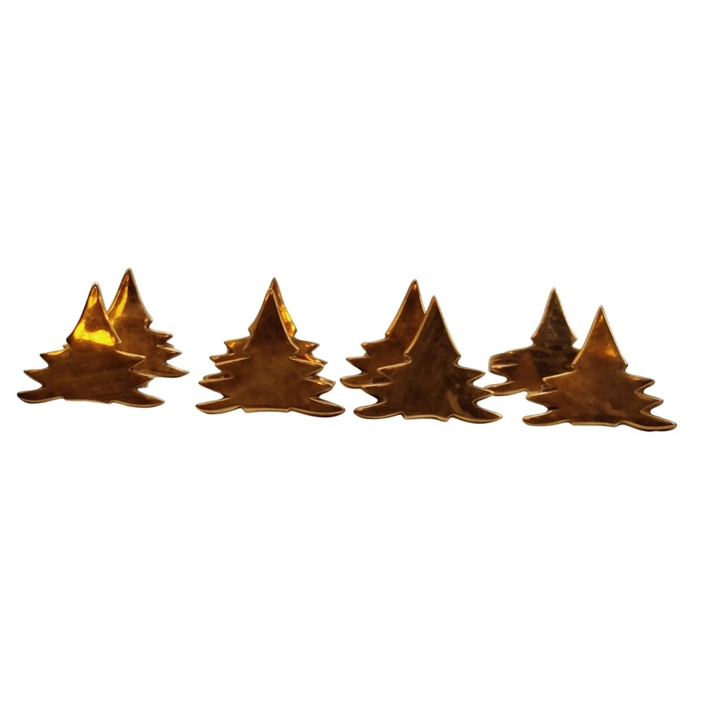 Set of 8 Vtg Brass Christmas Tree Napkin Rings Goldtone Finish Holiday Regency